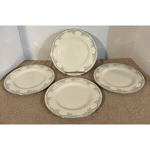 (4) Vintage Cameo by Pickard Salad Plates Green Leaves White Roses Platinum Trim
